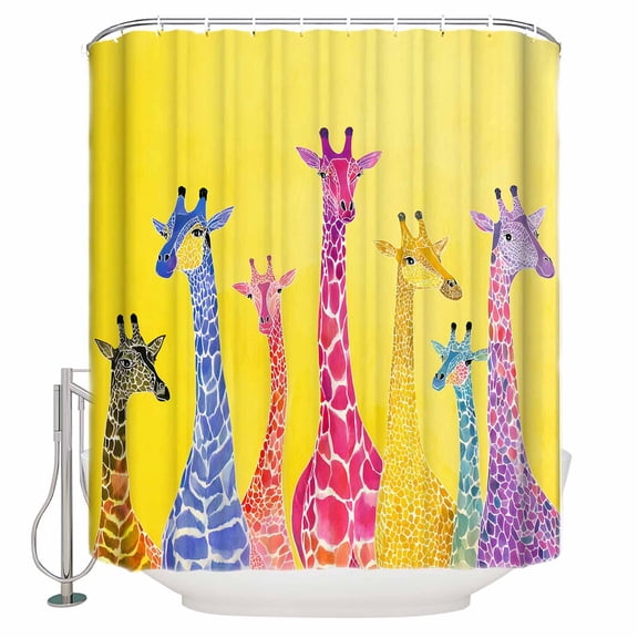 Colorful Giraffe Bathroom Shower Curtains with 12 Hooks Polyester Waterproof Shower Curtain for Stalls and Bathtubs Watercolor Cute Cartoon Yellow Decorative Bathroom Privacy Curtain 72x84 Inches
