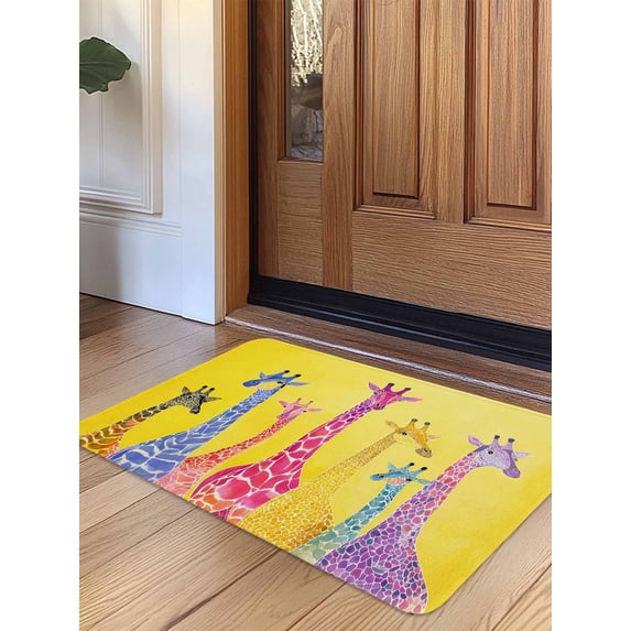 Colorful Giraffe Door Mat Indoor Outdoor Entrance, Non Slip Rug for Kitchen Bathroom Entryway Rug, Watercolor Cute Cartoon Yellow Washable Doormat Floor Mat for Office Home Decor 20x31.5 Inch