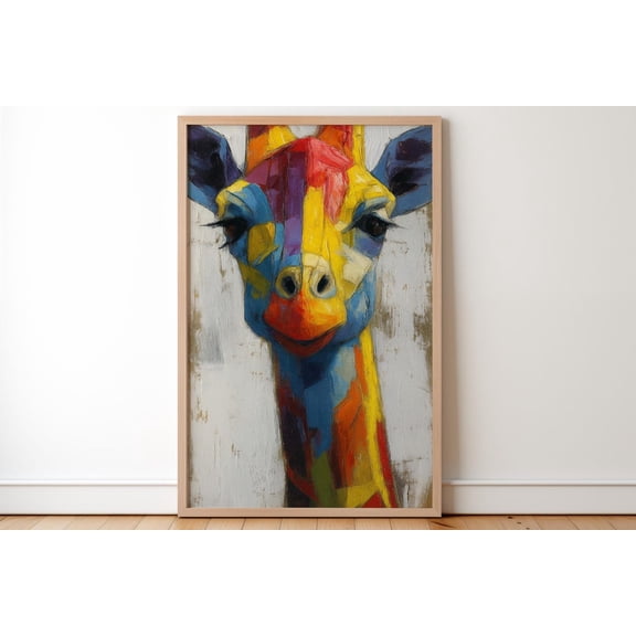 Colorful Giraffe Face Animal Wall Art Decor Perfect Gift Idea For Mother Father, Unframed Paper Print