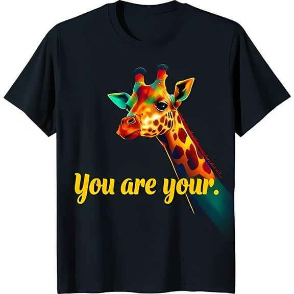 Colorful Giraffe Head Graphic Black T-Shirt 'You Are Your' Design