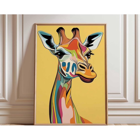 Colorful Giraffe Pop Art Wall Art Print, Unframed Paper Poster 8x10in