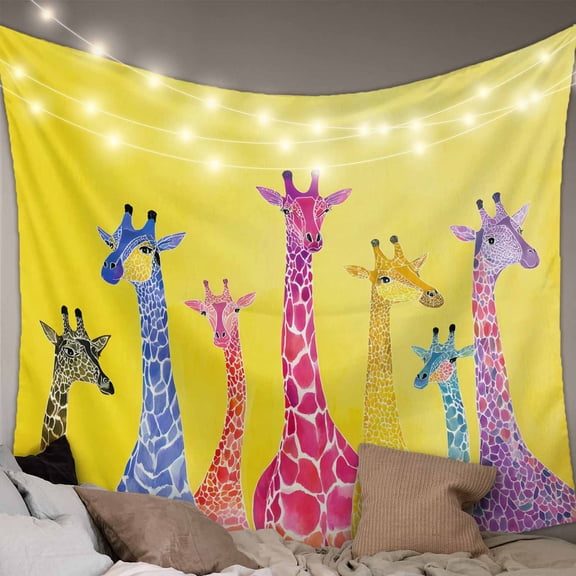 Colorful Giraffe Small Tapestry for Bedroom Wall Hanging Tapestry, Watercolor Cute Cartoon Yellow Ceiling Backdrop Tapestries Poster Blanket Wall Decor for Teens Room Living Room Dorm 23" x 28"