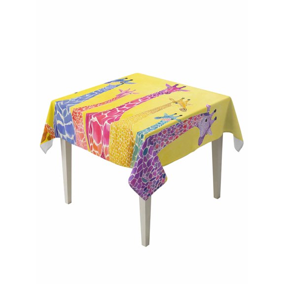 Colorful Giraffe Table Cloth, Waterproof Tablecloth for Square Tables, Watercolor Cute Cartoon Yellow Reusable Washable Fabric Table Cover for Restaurant Kitchen Dining Tables 54"x54"