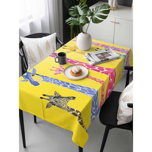 Colorful Giraffe Tablecloth Rectangle Table Cloths 54x108, Waterproof Tablecloth Outdoor Table Cloth, Watercolor Cute Cartoon Yellow Washable Table Cover for Kitchen Dinning Party