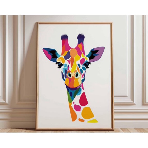 Colorful Giraffe Wall Art Print, Unframed Paper Poster 8x10in