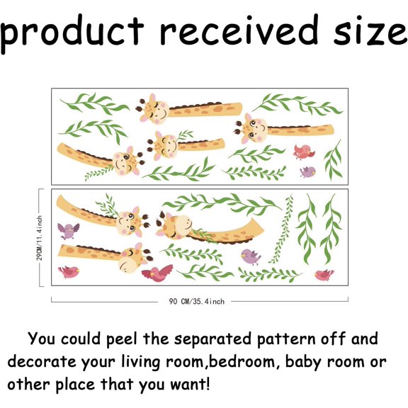 Colorful Giraffe Wall Stickers Willow Leaves Wall Decals Twigs Birds Vinyl Art Decor for Baby Nursery Bedroom Living Room Wall Decor