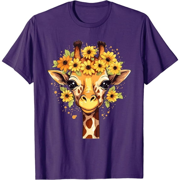 Colorful Giraffe With Flower I Softstyle Unisex T-Shirt,Purple Color,Size YXL