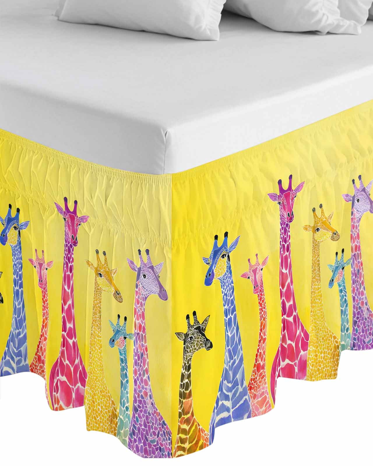 Colorful Giraffe Wrap Around Bed Skirts for King Bed 18" Drop, Bed
