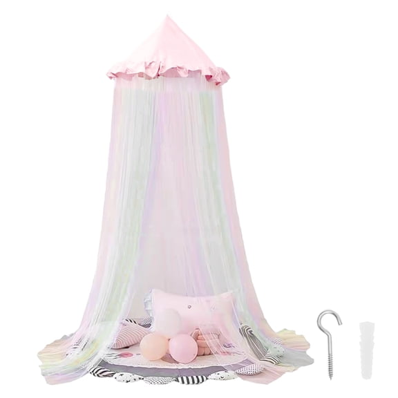 JTWEB Colorful Girl Bed Canopy Netting Machine Washable Dust Proof Bed Ceiling Tent With Hanging Hook for Bedroom Reading Corner