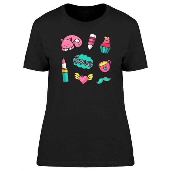 Colorful Girl Patches Collection T-Shirt Women -Image by Shutterstock, Female 3X-Large