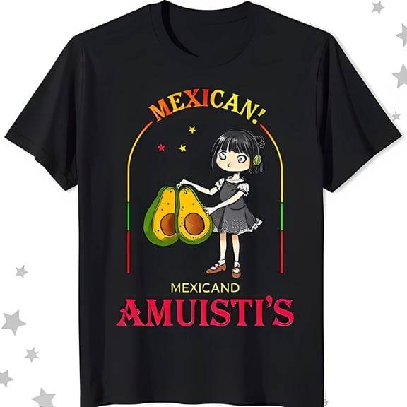 Colorful Girl T-Shirt Fun Mexican Design with Archway Black Tee