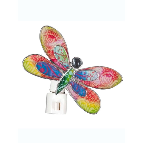 Colorful Glass Dragonfly NightLight by Ganz - Red & Yellow