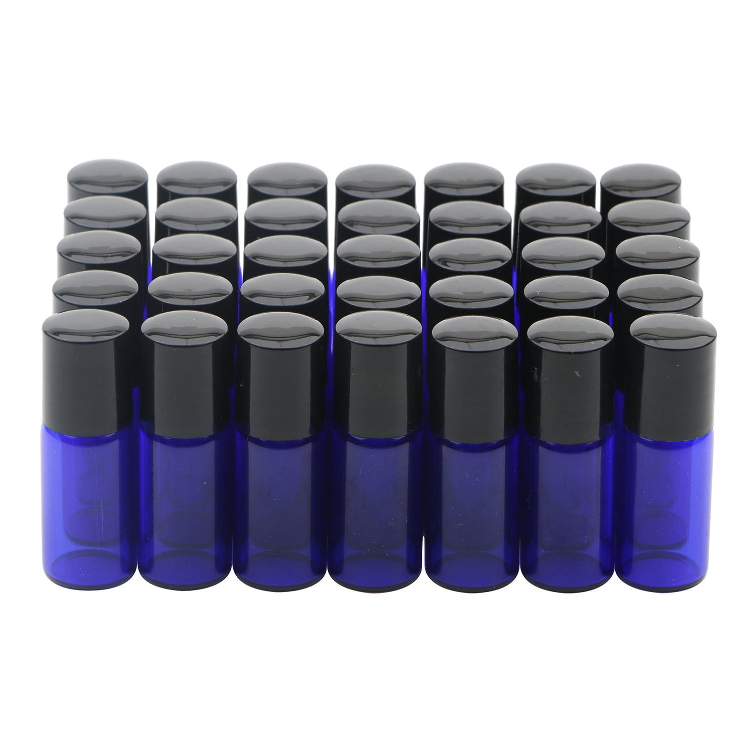 Colorful Glass Roll on Bottles with Stainless Steel Roller Balls and Black Screwcap 35PCS 3ml Blue