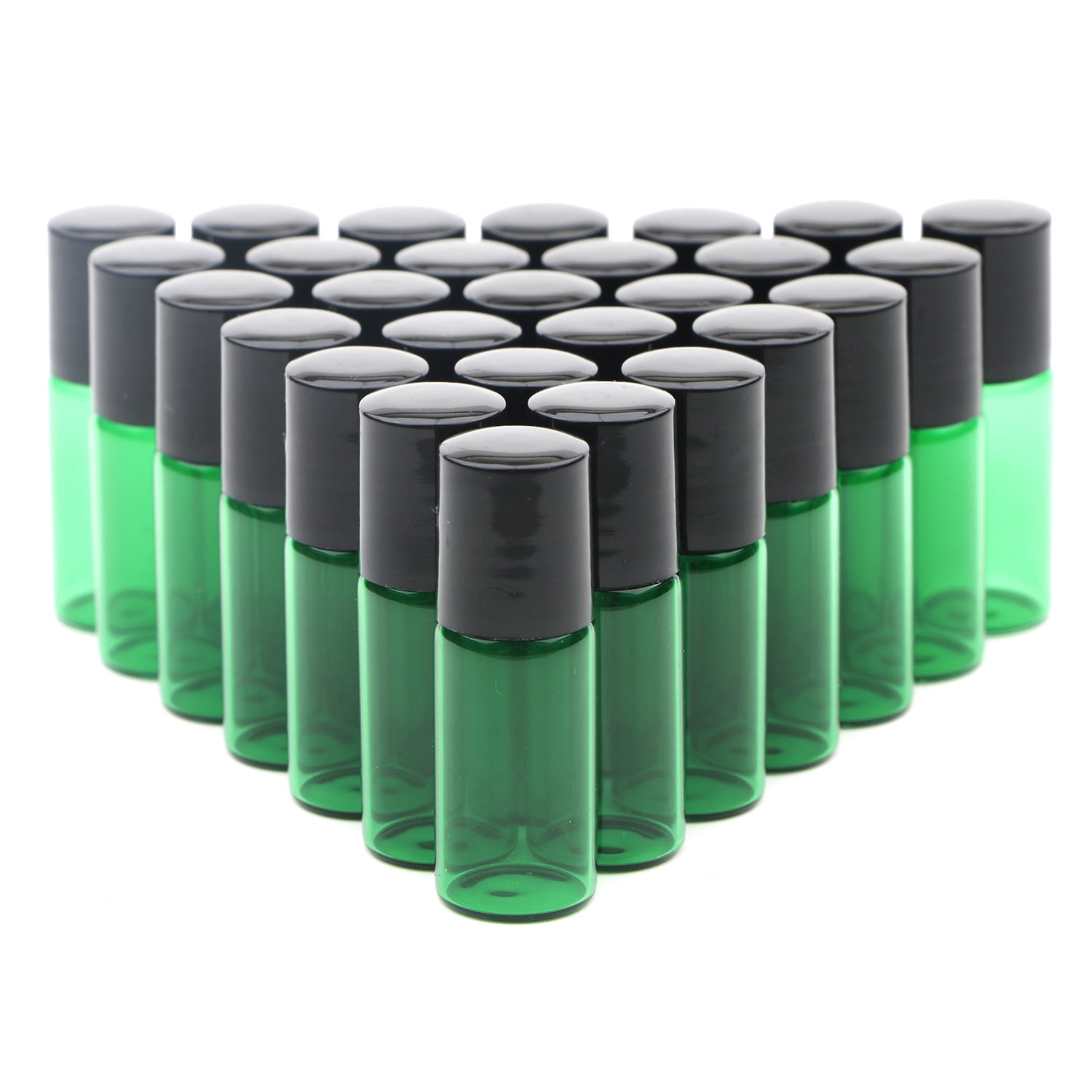 Colorful Glass Roll on Bottles with Stainless Steel Roller Balls and Black Screwcap Green 35PCS 3ml