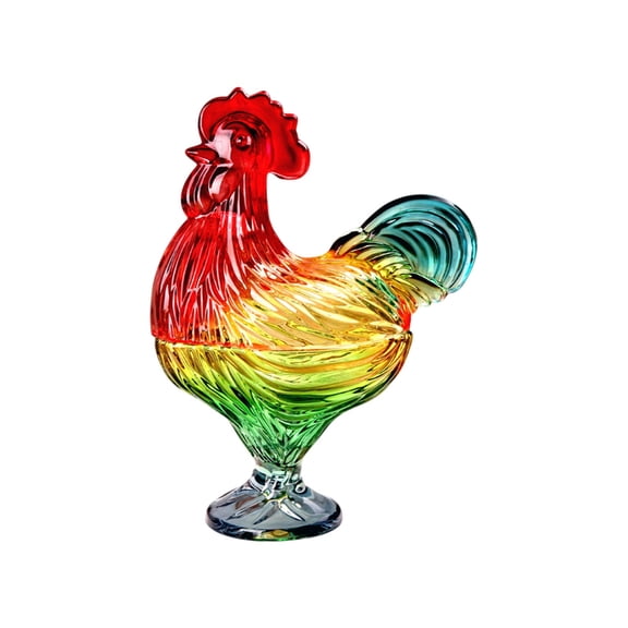Colorful Glass Rooster Shaped Candy Jar, Dried Fruit Storage Container with Lid for Home Decor, 8.66x6.7x4 inch