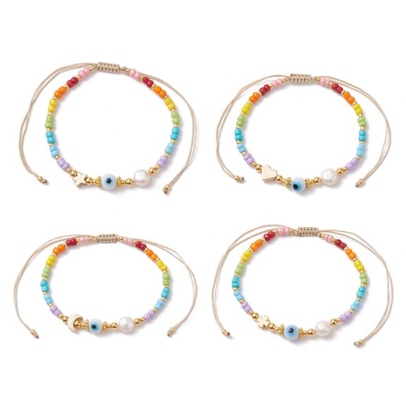 Colorful Glass Seed & Brass Bead Bracelet Mixed Shapes Inner Diameter: 1-7/8~3-1/4 inch(4.8~8.4cm) DIY
