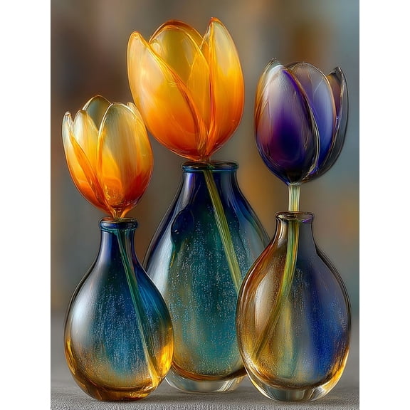 Colorful Glass Tulips Canvas Wall Art, Modern Abstract Photography Print, Stylish Home Interior Wall Decor