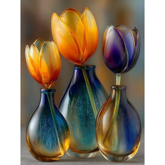Colorful Glass Tulips Canvas Wall Art, Modern Abstract Photography Print, Stylish Home Interior Wall Decor