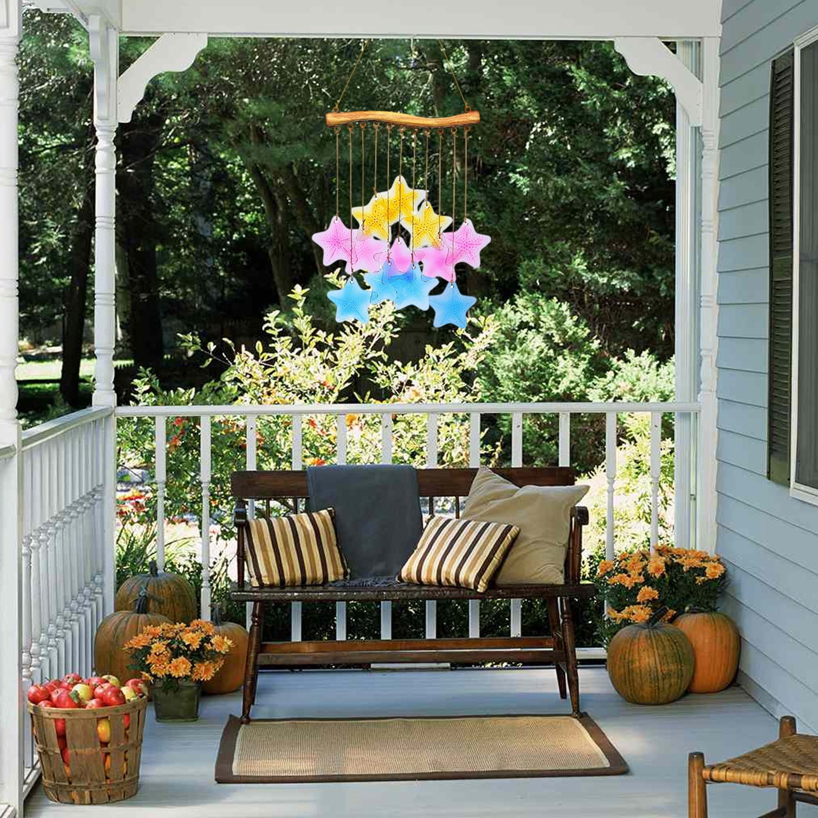 Colorful Glass Wind Chime Handmade Fused Iron & Glass Outdoor Decor 23. ...