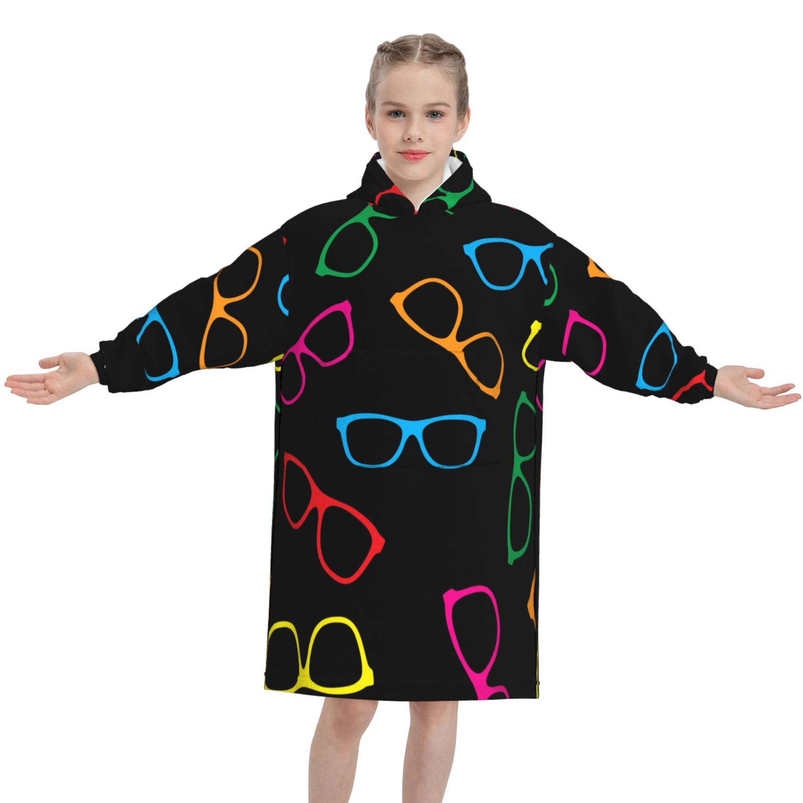 Colorful Glasses Pattern Oversized Blanket Hoodie Wearable Blanket