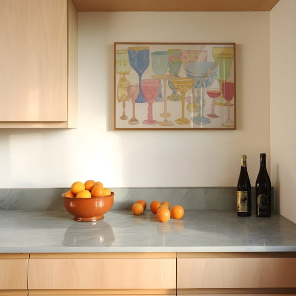 Colorful Glassware Kitchen Art Print, Cottage Core Decor, Retro Cup Illustration, Unframed Paper Print Size 12x18