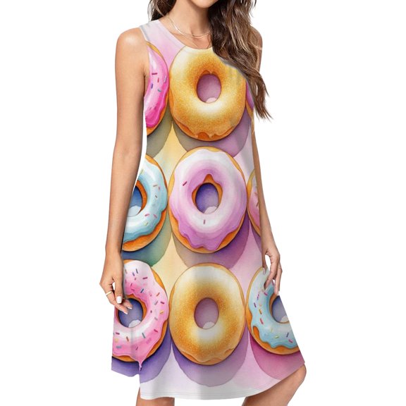 Colorful Glazed Donuts Pattern Dress Loose Women'S Dress Beach Dresses With Pockets Dresses For Womens