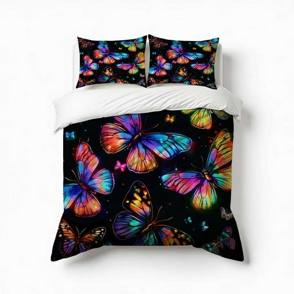 Colorful Glitter Butterflies Bedding Set 3 Pcs Soft Microfiber Quilt Cover For Bedroom Decor, Comforter Cover With 2 Pillowcase