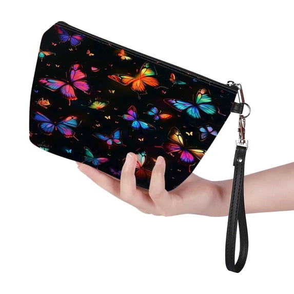 Colorful Glitter Butterflies Leather Makeup Bag Small Travel Cosmetic Bag For Women,Cosmetic Organizer Makeup Pouch For Purse, One Size