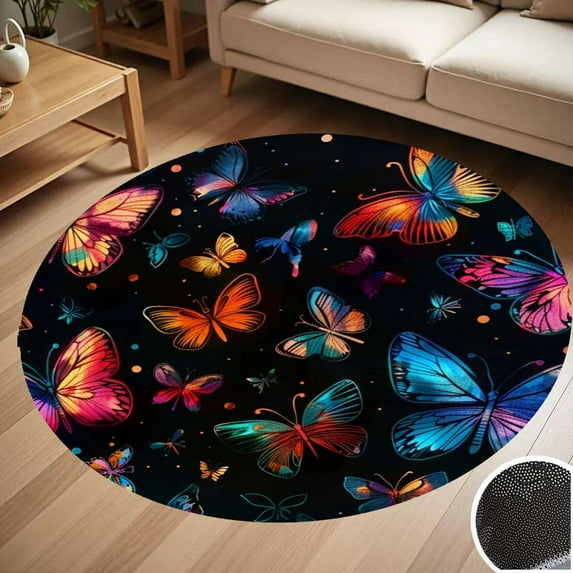 Colorful Glitter Butterflies Round Carpet Living Room Bedroom Home Decoration Coffee Table Mat Lounge Rug Chair Mats
