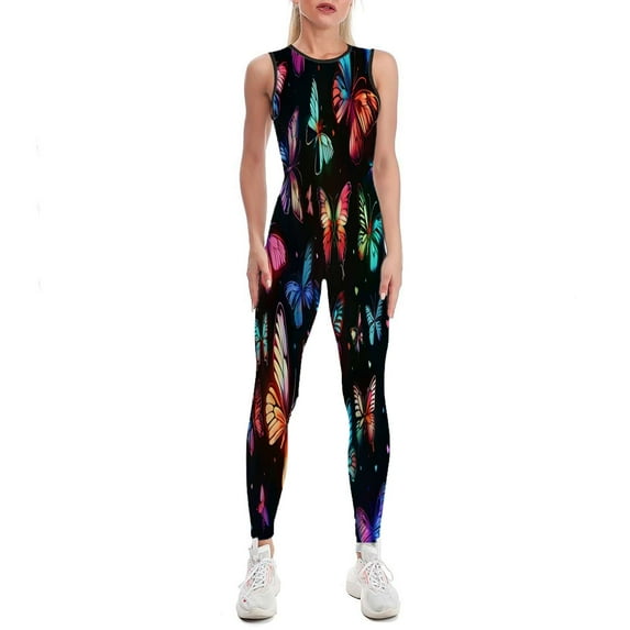 Colorful Glitter Butterflies Women's One Piece Yoga Jumpsuits Leggings Playsuit Gym Suit Fitness Running Athletic Clothes Gym Wear Set