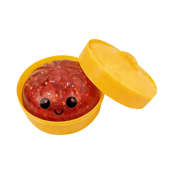 Colorful Glitter Dumpling Squishes Stress Balls with Steamer, Cute Adult Anxiety Relief Toy, Soft Squeeze Decompression Dough for Office Workers, Simulation Food Squishies Bun