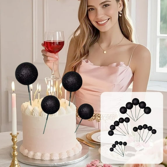 Colorful Glitter Foam Ball Cake Decorations, 20PCS Birthday Cake Topper Set Assorted Colors Sparkly Cake Balls For Cupcakes Desserts Party Wedding Baking Decor