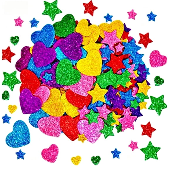 Colorful Glitter Foam Stickers Star Heart Shapes Craft Self Adhesive for DIY (500 Pcs)