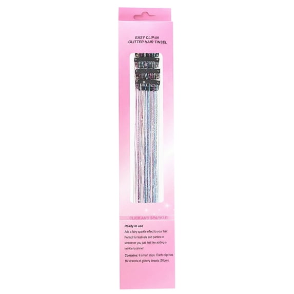 Colorful Glitter Hair Tinsel Extensions, Oimcto 20 Inch Sparkly Clip in Strands with Metal Clips, Synthetic Hair Highlights for Women, Birthday Parties Costumes, 12 Pcs, Colorful