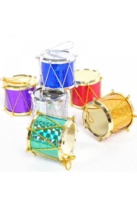 Colorful Glitter Mini Drum Christmas Tree Ornaments, Christmas Mini Drums Xmas Tree Hanging Decoration Pendant Christmas Musical Instrument Christmas Ornaments12PCS