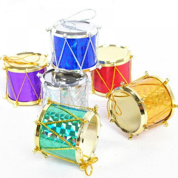 Colorful Glitter Mini Drum Christmas Tree Ornaments, Christmas Mini Drums Xmas Tree Hanging Decoration Pendant Christmas Musical Instrument Christmas Ornaments(12PCS)