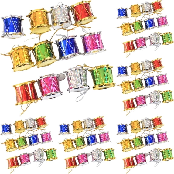 Colorful Glitter Mini Drum Christmas Tree Ornaments, Tree Hanging Decoration, Christmas Tree Drum Ornaments, Pendant Holiday Wedding New Year Party Christmas Decor, 60 Pcs, 1.18 Inches