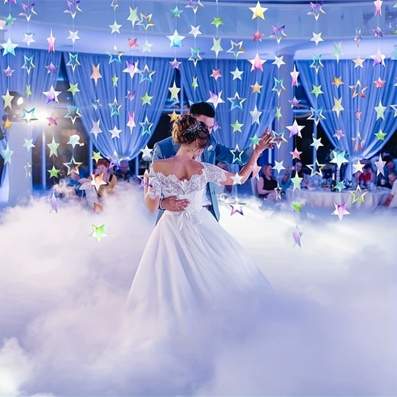 Colorful Glitter Star Hanging Decorations | 200cm & 400cm Streamers for Ceiling | Party Decor for Birthday Wedding Christmas | 1 Ribbon Included