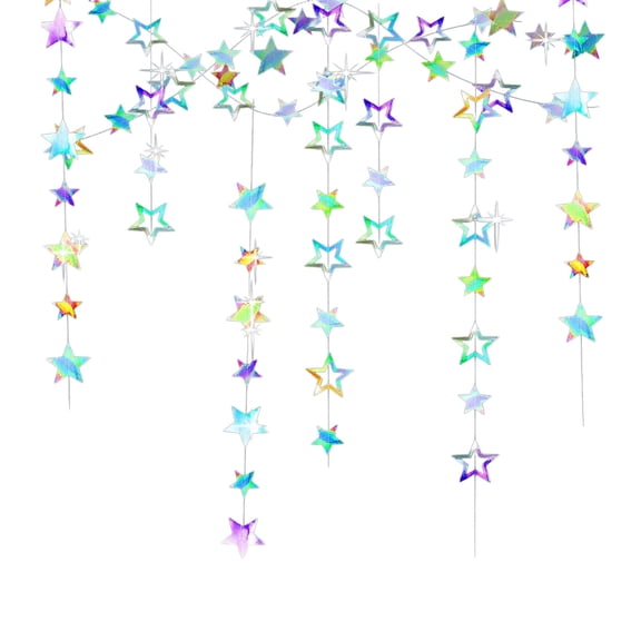 Colorful Glitter Star Hanging Decorations, 200cm Plastic Streamers for Ceiling and Wall, Party Decor Set for Birthday Wedding Christmas