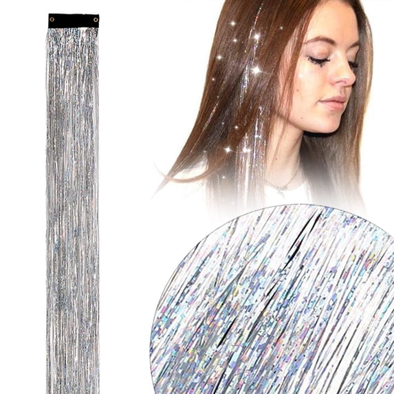 Colorful Glitter Tinsel Hair Extensions, 20 Inch Clip In Accessories Kit for Women Girls Kids