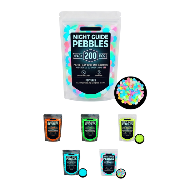 Colorful Glow in The Dark Garden Pebbles, 200PCS Luminous Landscaping Rocks for Stepping Stones Outdoor, Waterproof Glowing Stones for Yard Path Aquarium and Halloween Decor