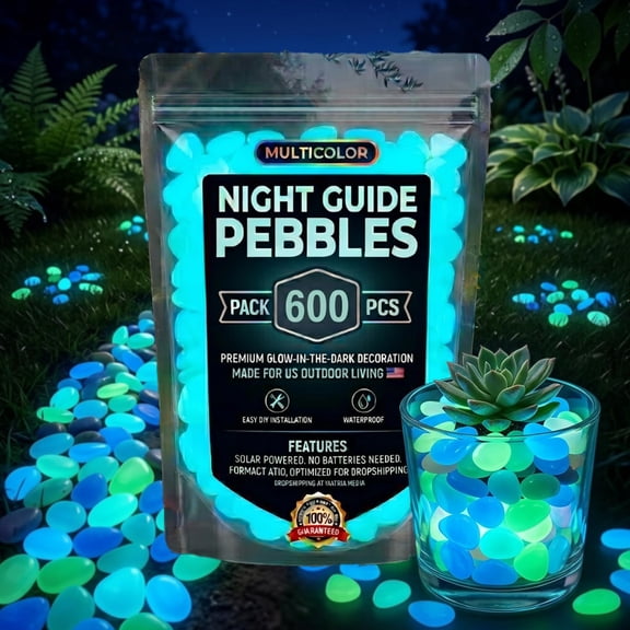 Colorful Glow in the Dark Garden Pebbles – Night Guide Stones for Yard, Walkways, Fish Tanks & Landscaping, Luminous Outdoor Decorative Rocks for Aquarium, Pathway, and Garden Decor (600, Yellow)