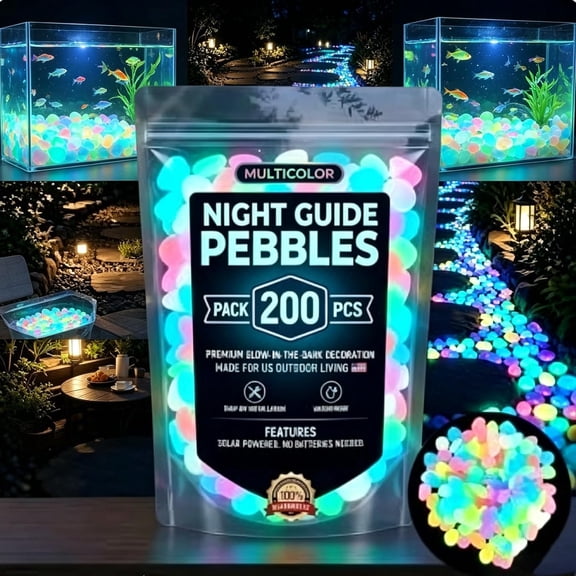 Colorful Glow in the Dark Rocks 2026 Newly Night Guide Luminous Pebbles Rainbow Stepping Rocks Outdoor Landscaping Aquarium Fish Tank Patio Lawn Yard Ornaments(200pcs)