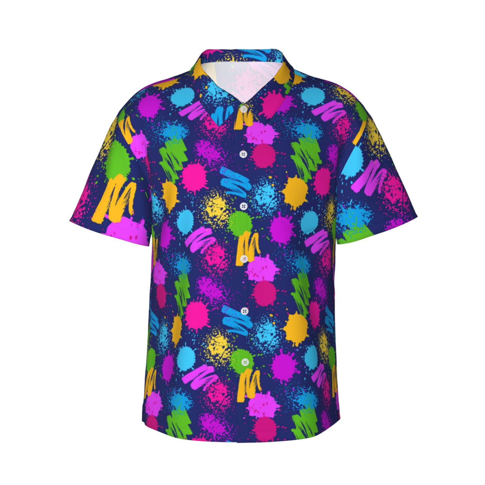 Colorful Glow In Purple Splatter Neon Mens Hawaiian Shirt Button Down
