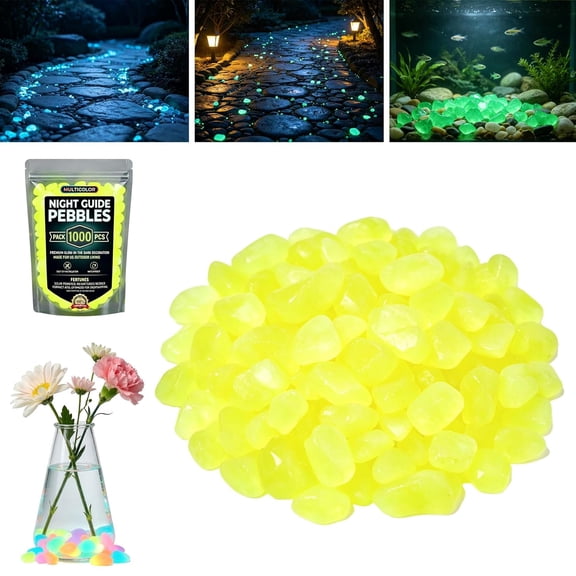 Colorful Glow-in-the-Dark Garden Stones, 2026 New Glowing Pebbles for Garden Outdoor, Beautiful Luminous Stepping Stones Glow Rocks, for Pathway, River Stone, Fish Tank, Vase (Yellow, 1000Pcs)