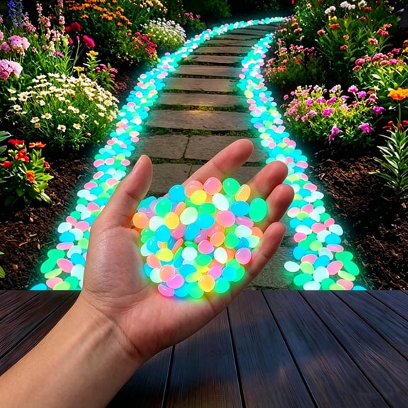 Colorful Glow-in-the-Dark Garden Stones, Mixed Color Luminous Garden Pebbles Stepping Stone, Glow in the Dark Rocks for Outdoor Landscaping Aquarium Fish Tank Decor