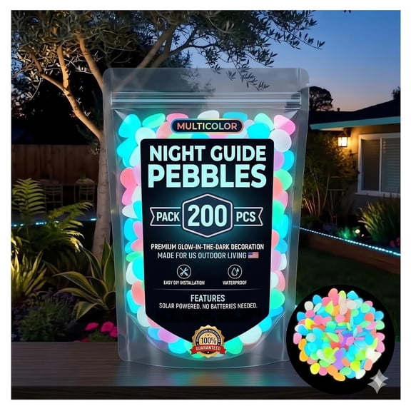 Colorful Glow-in-the-Dark Garden Stones Night Guide Pebbles Rainbow Glow in the Dark Rocks Outdoor Luminous Stones Aquarium Rocks for Garden Path Walkway Yard Fish Tank Decor (200, Colorful)