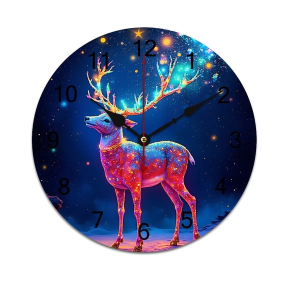 Colorful, Glowing Deer Starry Night Sky Time Decorative Wall Clocks Round Large Wall Watch Bedroom Home Decor 10 12 14 Inch