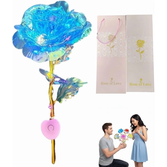 Colorful Gold Foil Rose, Light Up Rose LED Flower Gifts, Colorful Artificial Rainbow Galaxy Flower, Simulated Roses Model Glowing Roses for Valentine's Day Birthday Graduation Engagement (Blue)L
