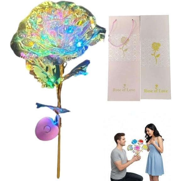 Colorful Gold Foil Rose, Light Up Rose LED Flower Gifts, Colorful Artificial Rainbow Galaxy Flower, Simulated Roses Model Glowing Roses for Valentine's Day Birthday Graduation Engagement (colored )Z
